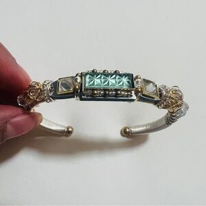 EIC RARE & VINTAGE LIZTECH ARTISAN 2013 ART DECO CUFF BANGLE GREEN NEW - SIZE M